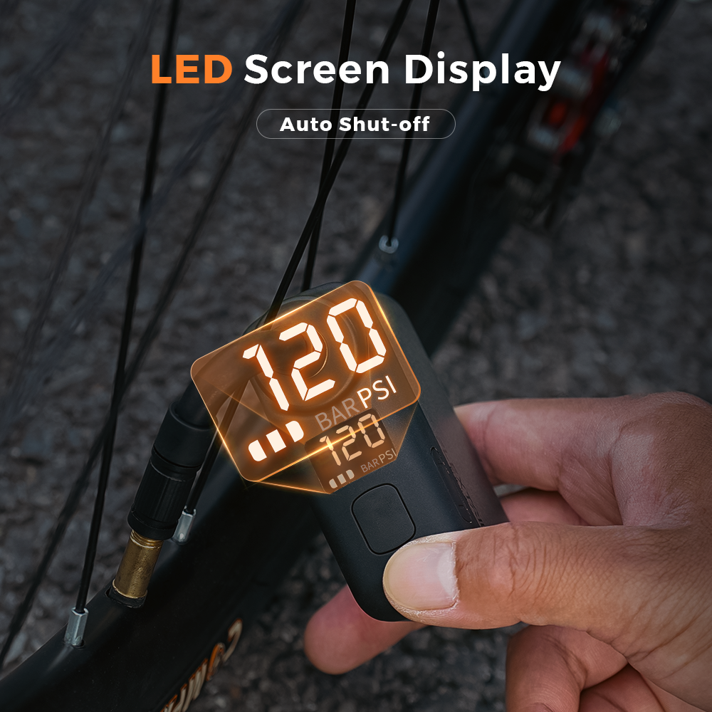 TINY BIKE PUMP PRO-120 PSI High Pressure and LED Display Electric Bike Pump